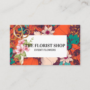 Flower Illustration Florist Scissors Visitkort