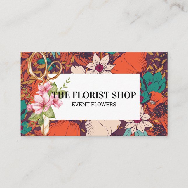 Flower Illustration | Florist Scissors Visitkort (Framsida)