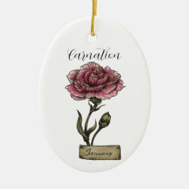 Flower JANUARY Birthday Carnation Julgransprydnad Keramik