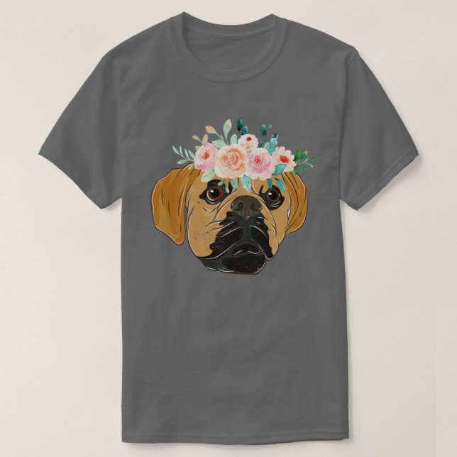 Flower Krona Hundägare Blommigt Hund aveln Puggel T Shirt (Design framsida)