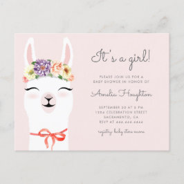 Flower Krona & Llama Girl Baby Shower Inbjudan Vykort