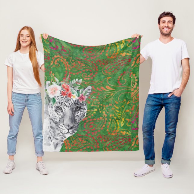 Flower Leopard Jungle Batik Fleecefilt (På plats)