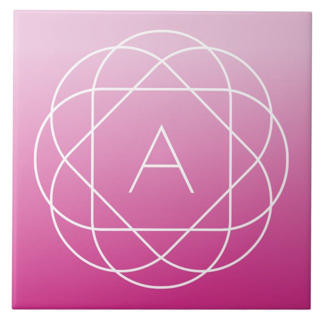 Flower-like Geometric Monogram | Rosa Shaded Ombre Kakelplatta (Framsidan)