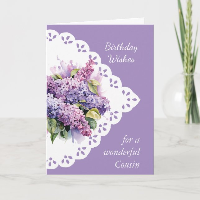 Flower Lilac Bouquet Cousin Birthday Card Kort (Framsida)