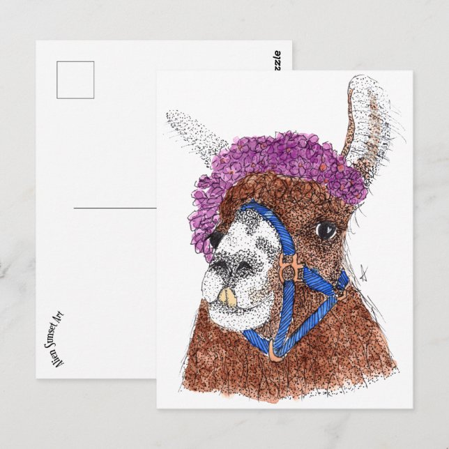 Flower Llama Vykort (Fram/baksida)