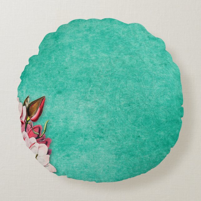 Flower magnolia papper vintage gammal rund kudde (Framsidan)
