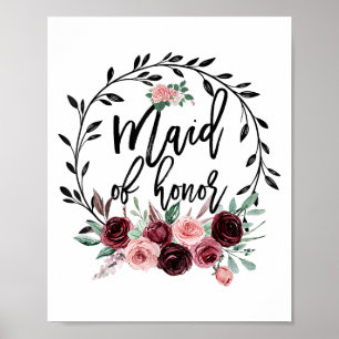Flower Maid of honor Shower Bröllop Bachelorette P Poster