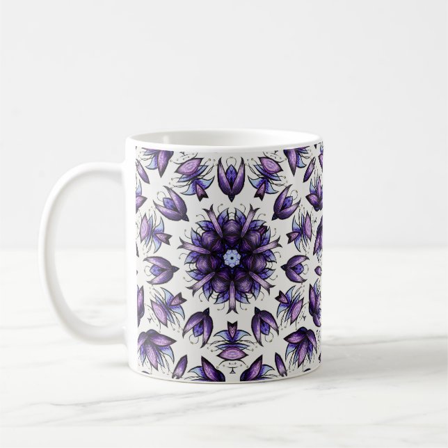 Flower Mandala Abstrakt Kaleidoscopic Mönster Kaffemugg (Vänster)