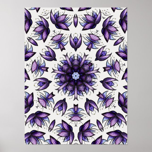 Flower Mandala Abstrakt Kaleidoscopic Mönster Poster (Framsidan)