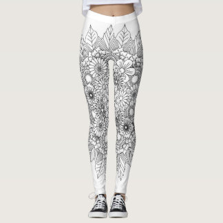 Flower Mandala Black and White Leggings