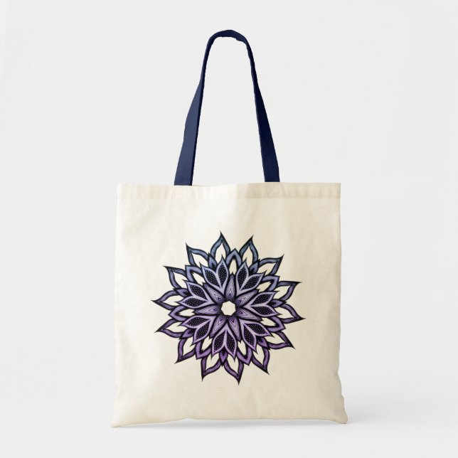 Flower Mandala Blue Violet Blommigt Art Tygkasse (Framsidan)