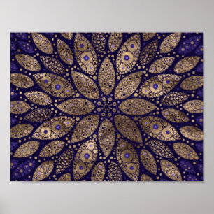 Flower Mandala - Dot Art - Lila och Guld Poster