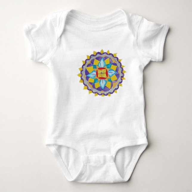 Flower Mandala Infant Organic Creeper, Natural T Shirt (Framsida)