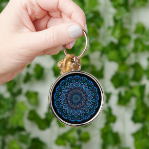 Flower Mandala Keychain Rund Silverfärgad Nyckelring
