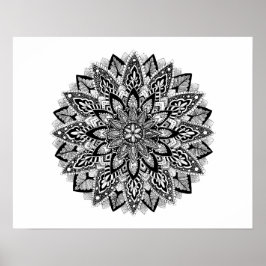 Flower Mandala, svart och vitt Poster