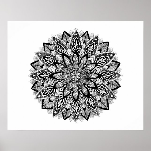 Flower Mandala, svart och vitt Poster (Framsidan)