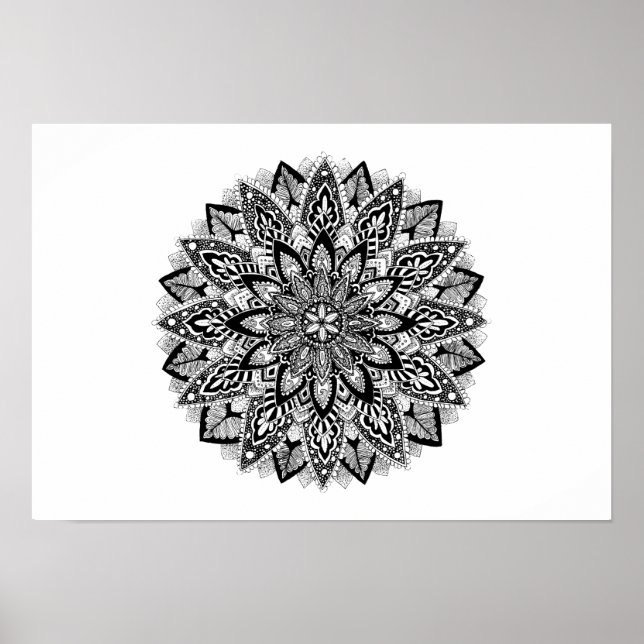 Flower Mandala, svart och vitt Poster (Framsidan)