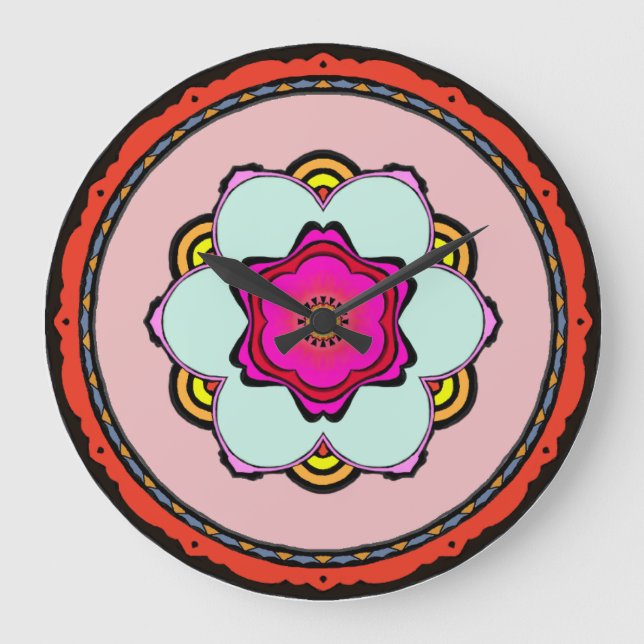 Flower mandala Wall Clock Stor Klocka (Framsida)