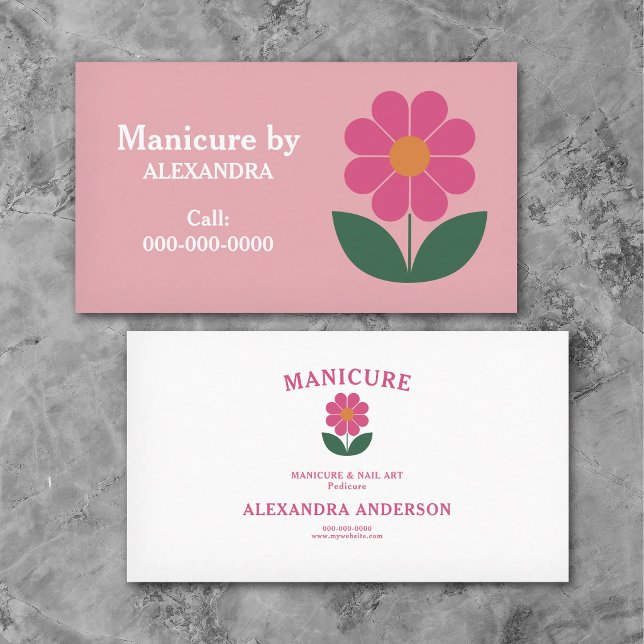 Flower & Manicure Pink Visitkort (Flower & Manicure Pink Business Card)