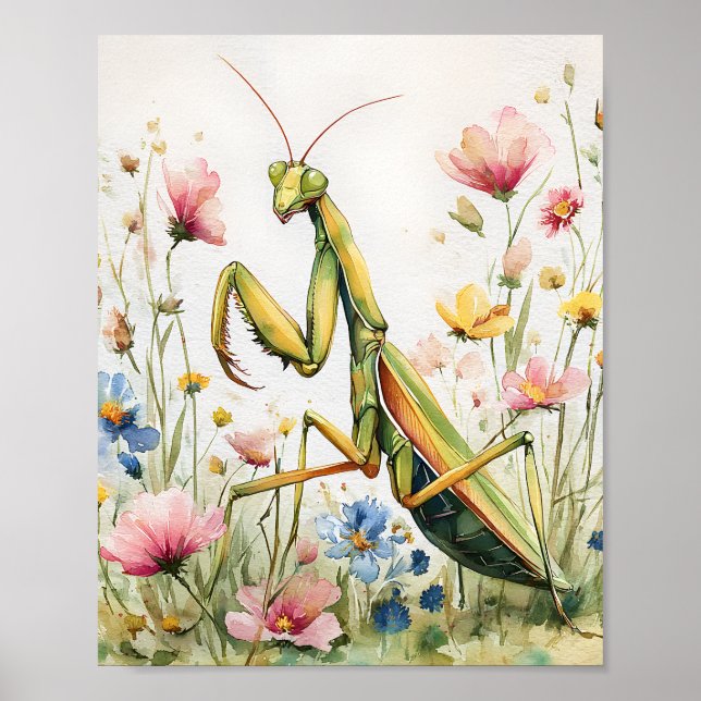 Flower Mantis Watercolor Print - Praying Mantis Po Poster (Framsidan)