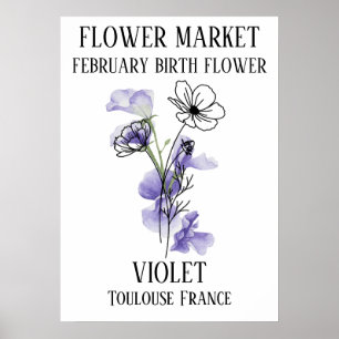 Flower Market Birtud-blomman FEBRUARY Art Print Poster
