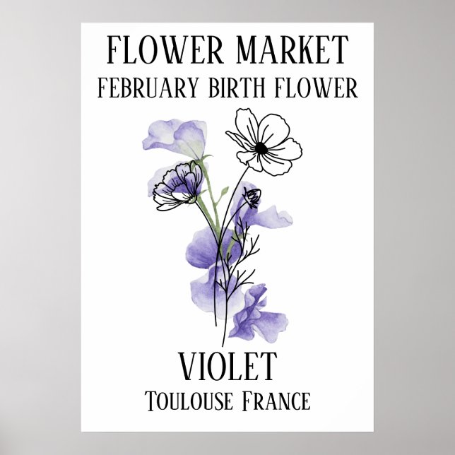 Flower Market Birtud-blomman FEBRUARY Art Print Poster (Framsidan)
