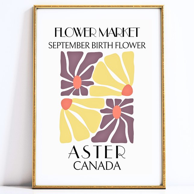 Flower Market Birtud-blomman SEPTEMBER Art Print Poster (September Birth Flower ASTER Art Print)