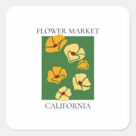 Flower Market - California Fyrkantigt Klistermärke