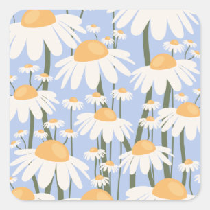 Flower Market Florence Pastel Blue Retro Blommigt Fyrkantigt Klistermärke