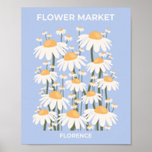 Flower Market Florence Pastel Blue Retro Blommigt Poster