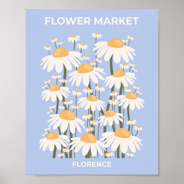Flower Market Florence Pastel Blue Retro Blommigt Poster (Framsidan)