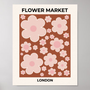 Flower Market London Retro Flower Terracotta Beige Poster