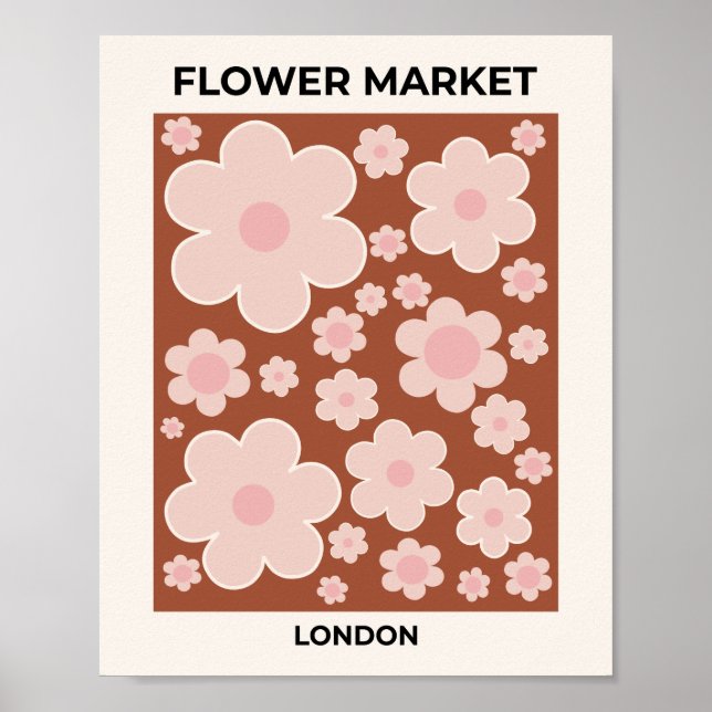 Flower Market London Retro Flower Terracotta Beige Poster (Framsidan)