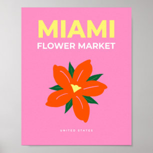 Flower Market Miami Rosa Orange Preppy Blommigt Poster