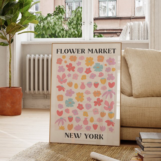 Flower Market New York Vårblommande Trädgård Poster (In situ Living room)