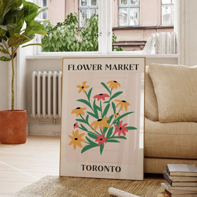 Flower Market Toronto Rosa  Gula Prästkragar Blomm Poster (In situ Living room)