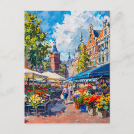 Flower Market with Historic Buildings Fantasy Pain Vykort