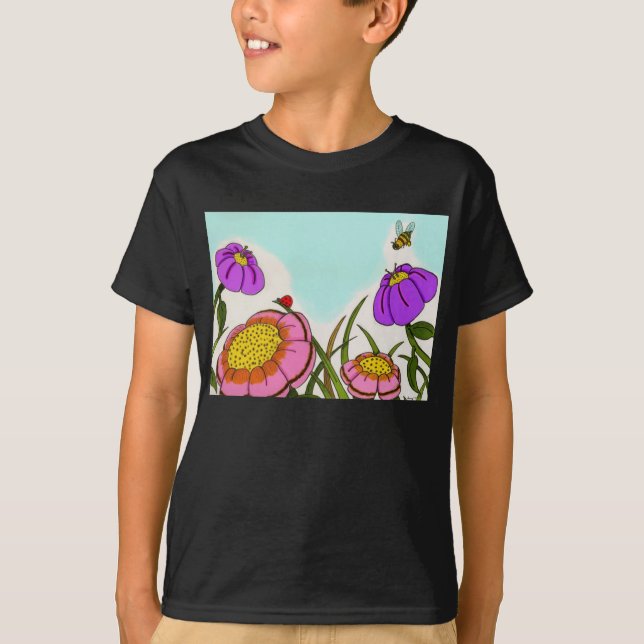 Flower Meadow Kids Mörk T-shirt (Framsida)