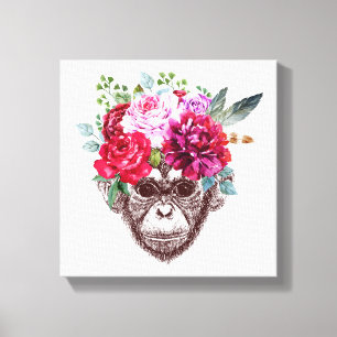 Flower Monkey Ansikte Canvastryck