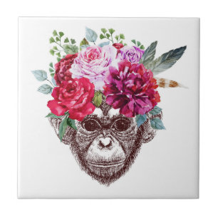 Flower Monkey Ansikte Kakelplatta