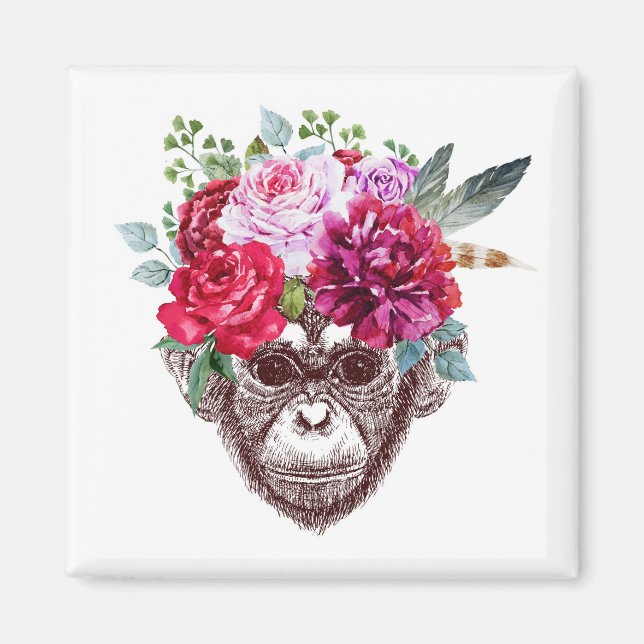 Flower Monkey Ansikte Magnet (Framsidan)