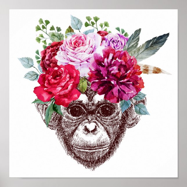 Flower Monkey Ansikte Poster (Framsidan)