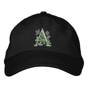 Flower Monogram Initial A Broderad Keps