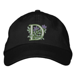 Flower Monogram Initial D Broderad Keps