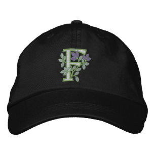 Flower Monogram Initial F Broderad Keps