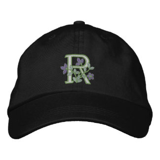 Flower Monogram Initial R Broderad Keps