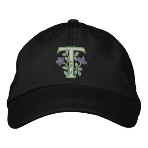 Flower Monogram Initial T Broderad Keps