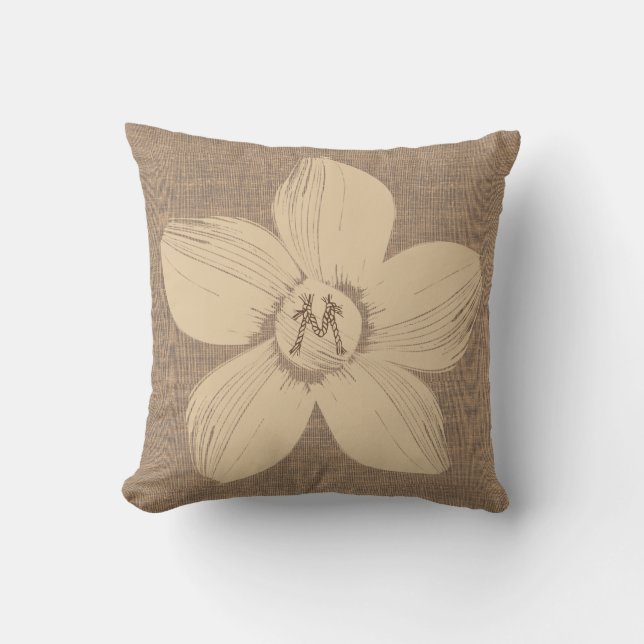 Flower Monogram Rustic Canvas Kudde (Framsida)