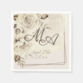 Flower Monogram Rustic Vit ros Papper Pappersservett
