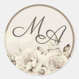 Flower monogram rustik vit ros bröllop Sticker Runt Klistermärke